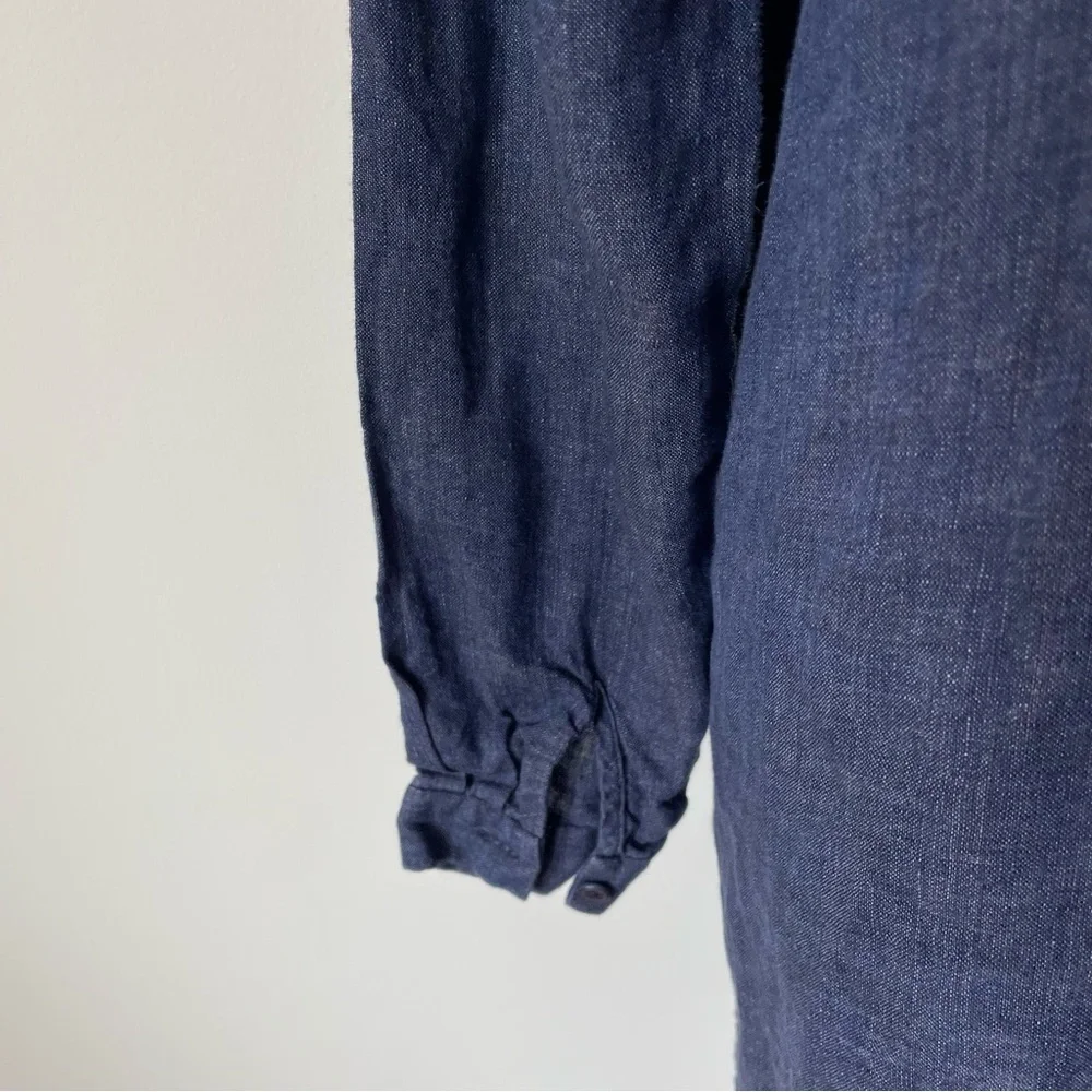 Eileen Fisher Washed Organic Linen Délavé Dusk Blue Button Down Long Shirt XXS